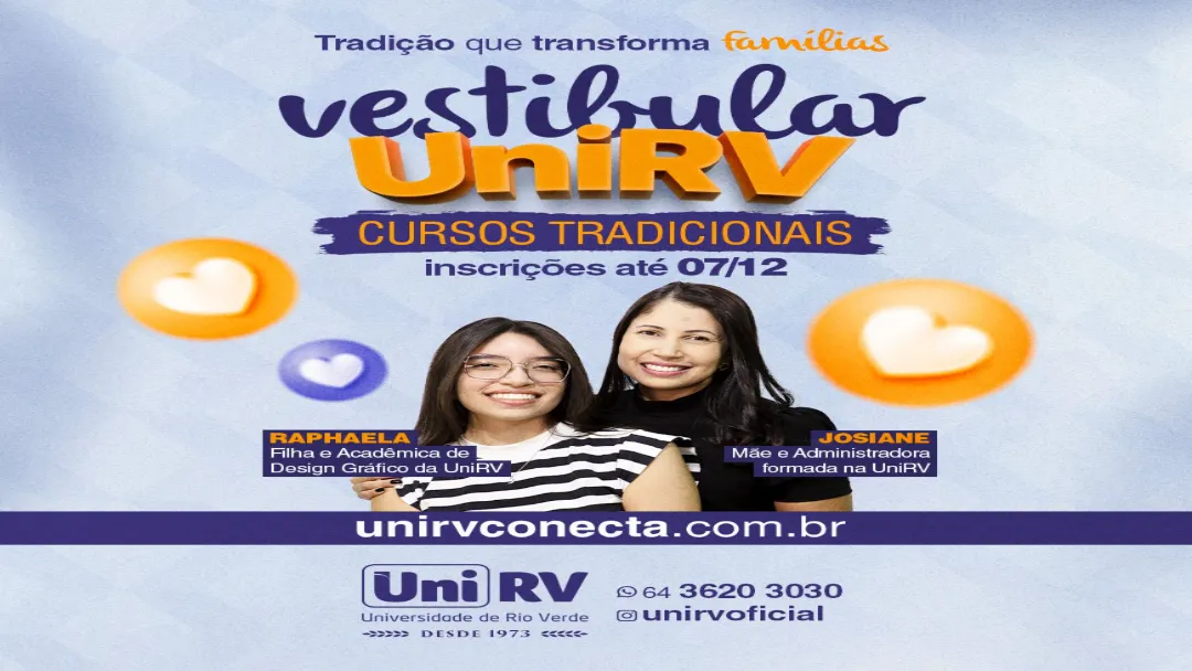UniRV: Inscrições abertas para Vestibular 2026/01 e 22 Cursos