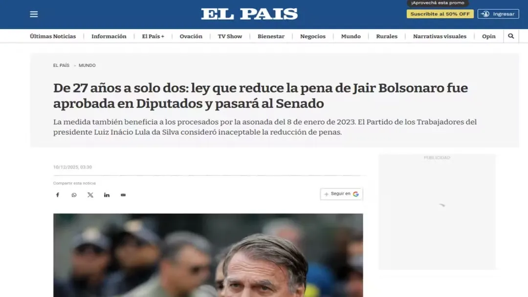 PL que reduz pena para Bolsonaro gera críticas internacionais