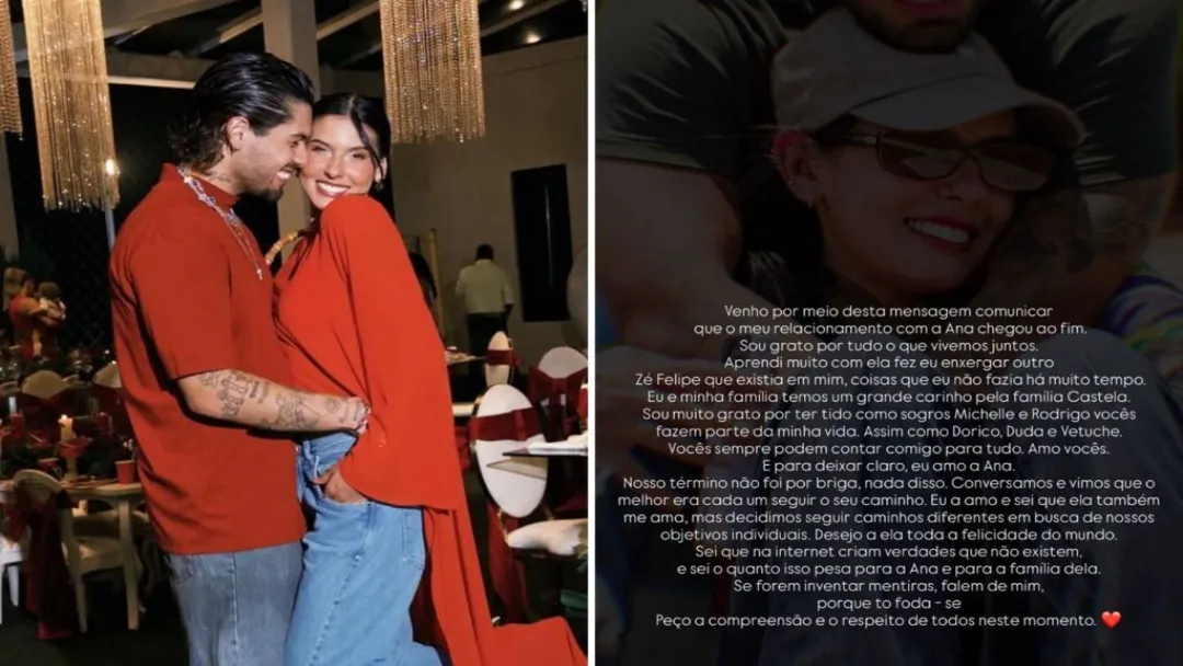 Zé Felipe anuncia fim de relacionamento com Ana Castela: "Caminhos diferentes"