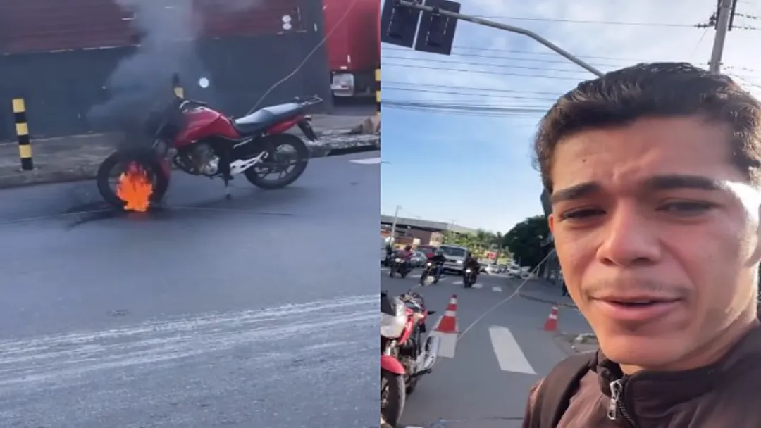 Motociclista fica grudado em moto após choque em Goiânia