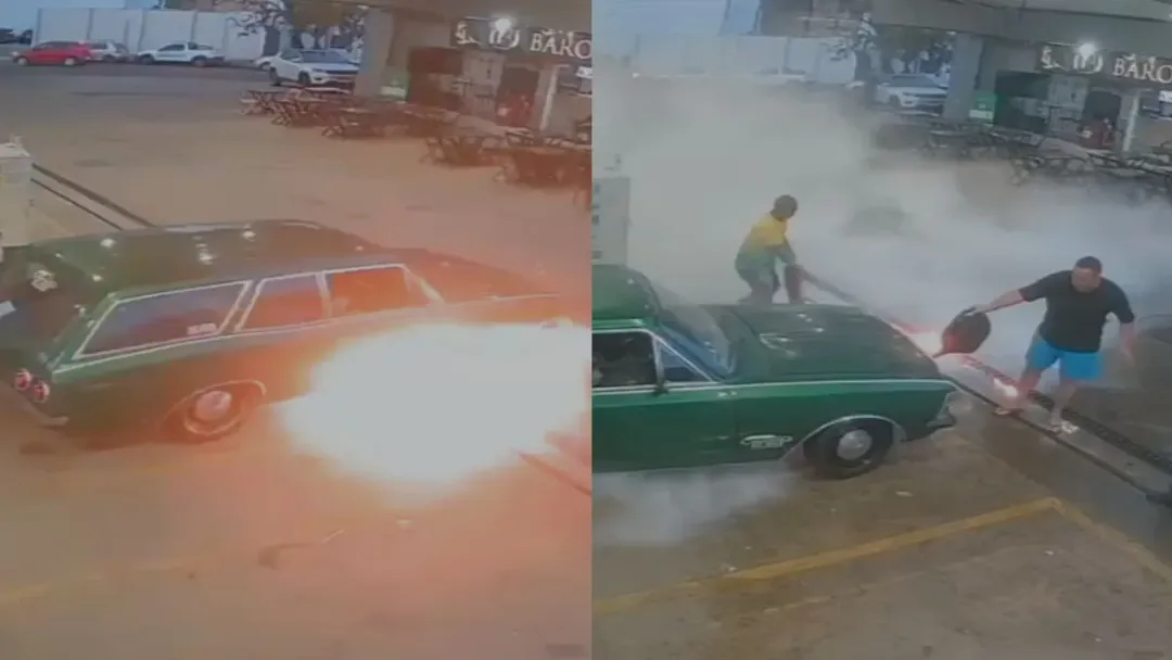 Princípio de incêndio em carro causa tensão em posto de combustíveis de Anápolis