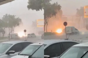 Explosão na rede elétrica assusta moradores durante temporal em Goiânia